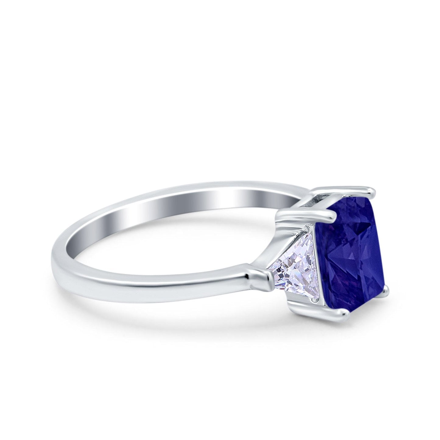 Emerald Cut Art Deco Engagement Ring Simulated Blue Sapphire CZ