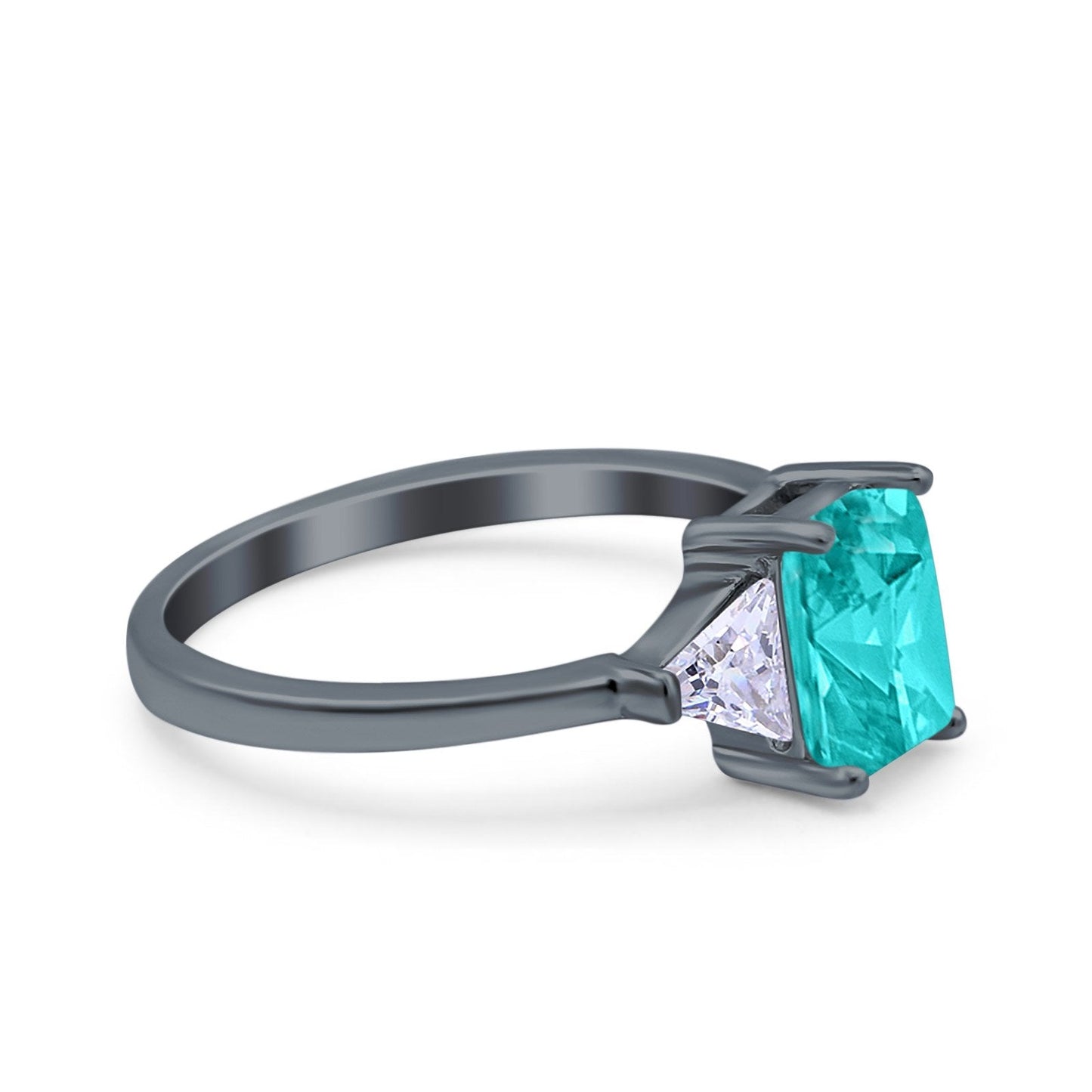 Emerald Cut Art Deco Engagement Ring Black Tone, Simulated Paraiba Tourmaline CZ