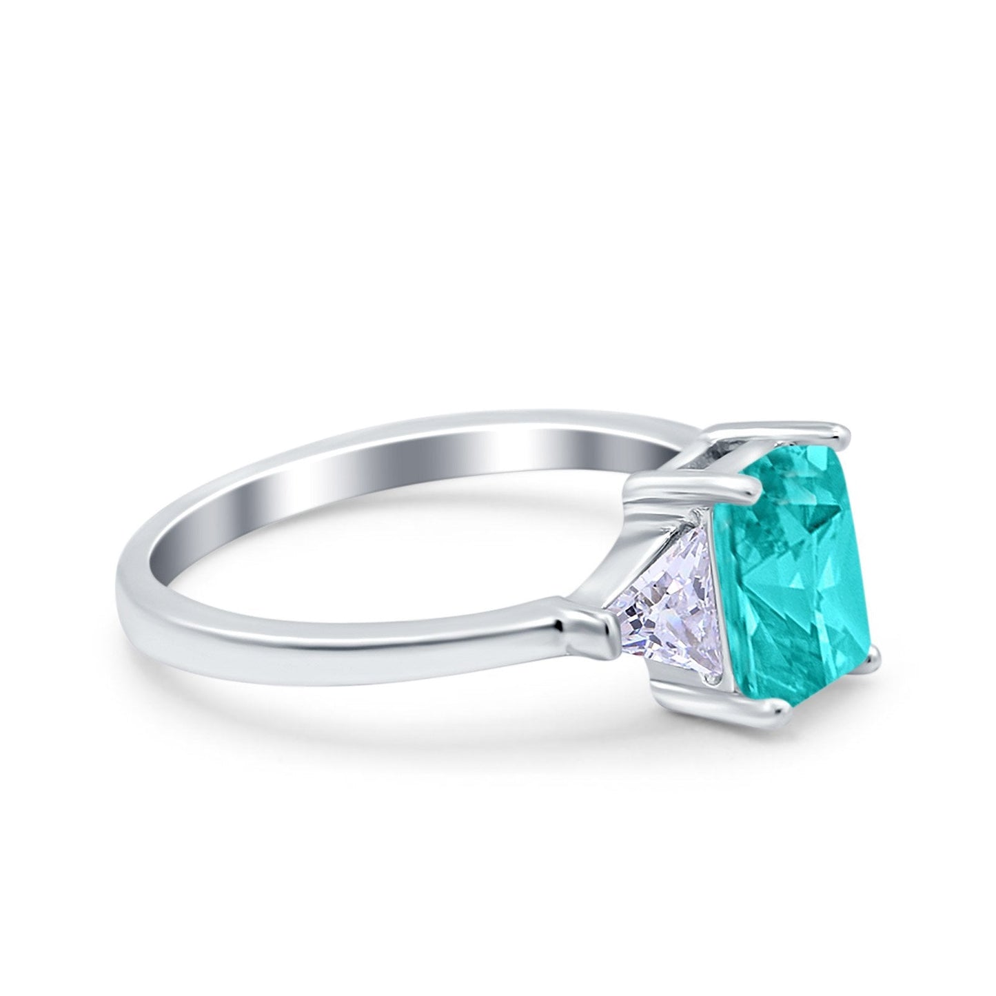 Emerald Cut Art Deco Engagement Ring Simulated Paraiba Tourmaline CZ