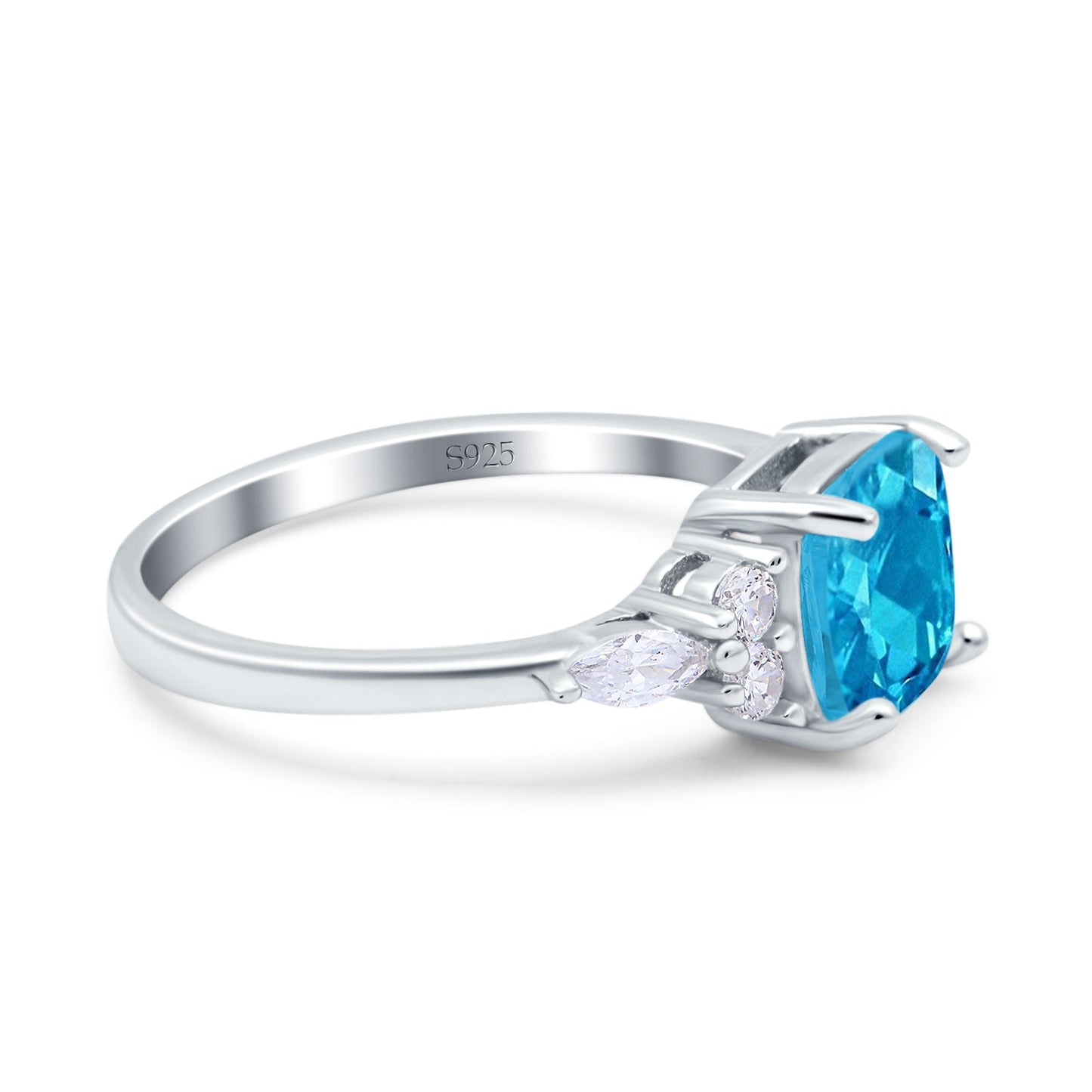 Cushion Art Deco Aquamarine CZ Engagement Ring