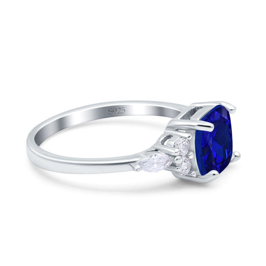 Cushion Cut Art Deco Simulated Blue Sapphire CZ Engagement Ring