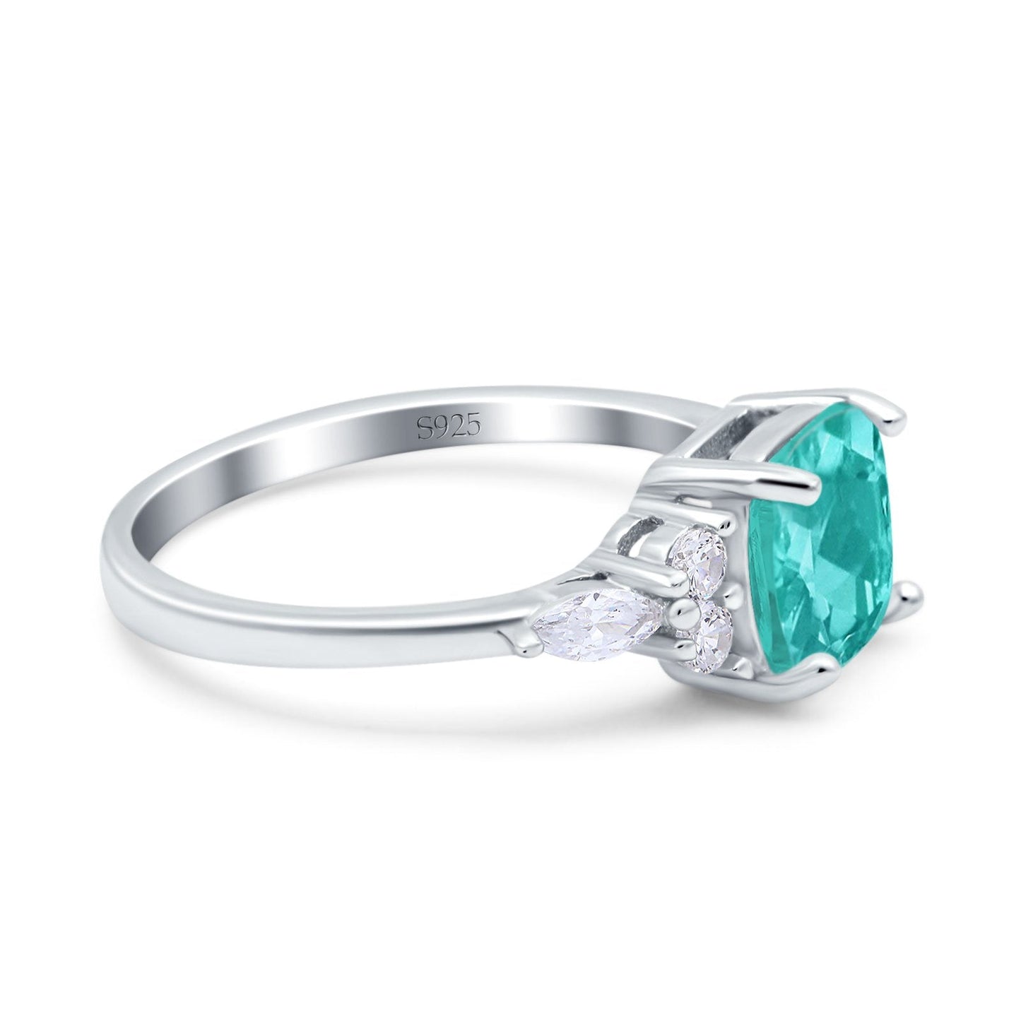 Cushion Cut Art Deco Engagement Ring Simulated Paraiba Tourmaline CZ