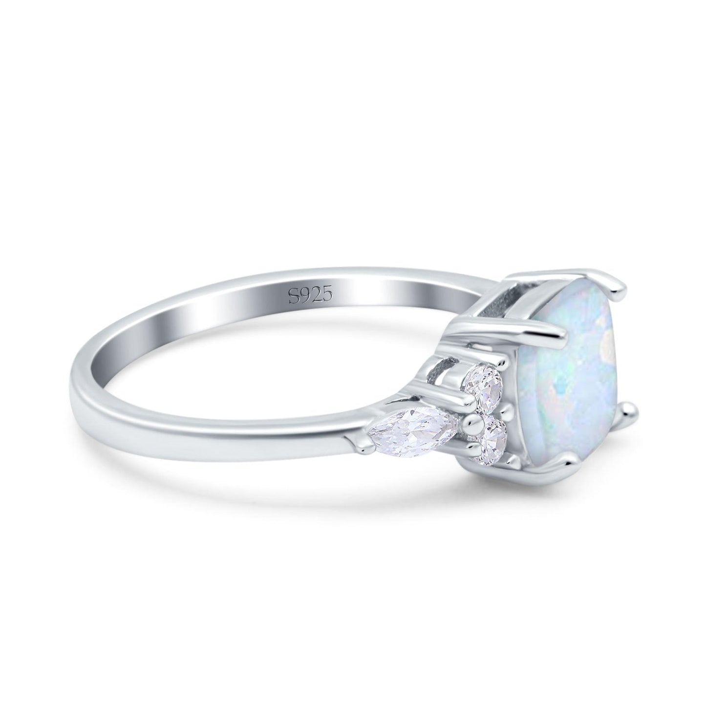 Cushion Cut Art Deco Engagement Ring Lab Created White Opal