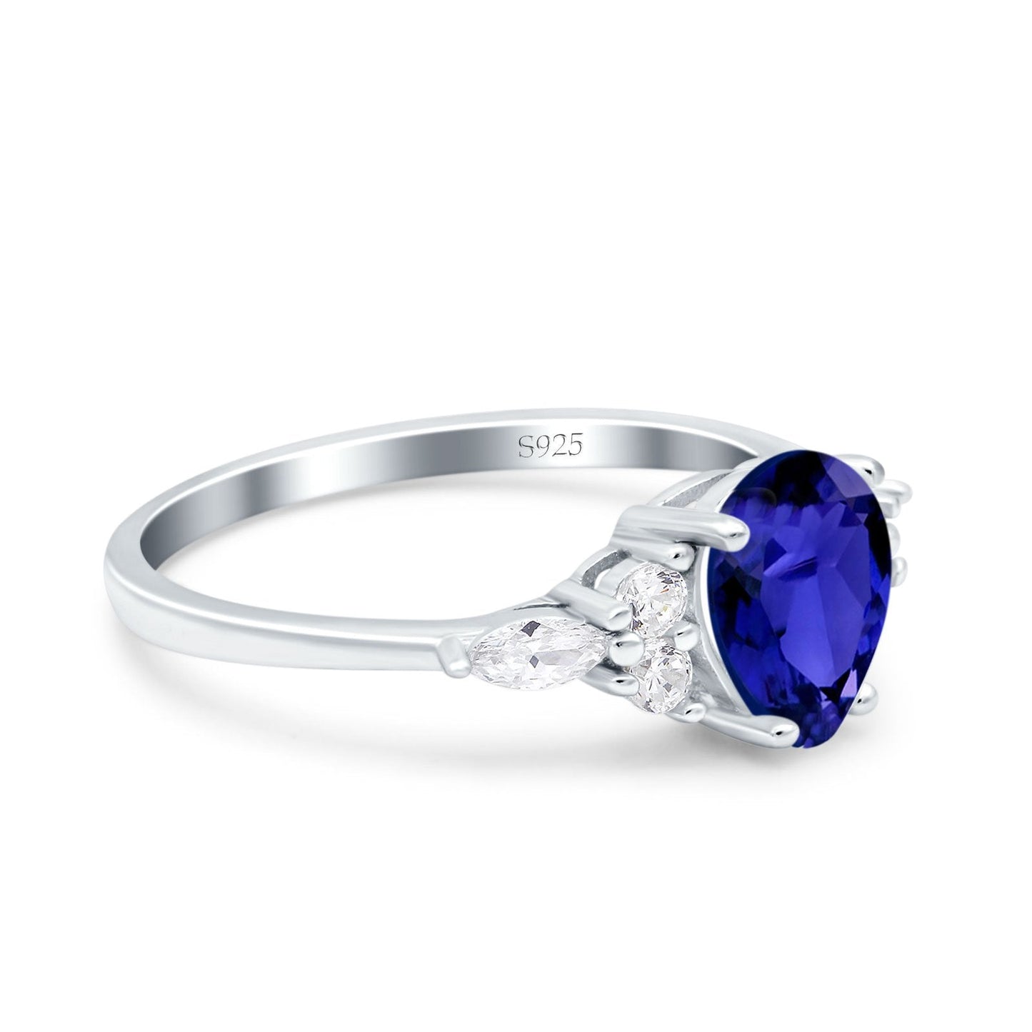 Teardrop Pear Art Deco Wedding Ring Simulated Blue Sapphire CZ