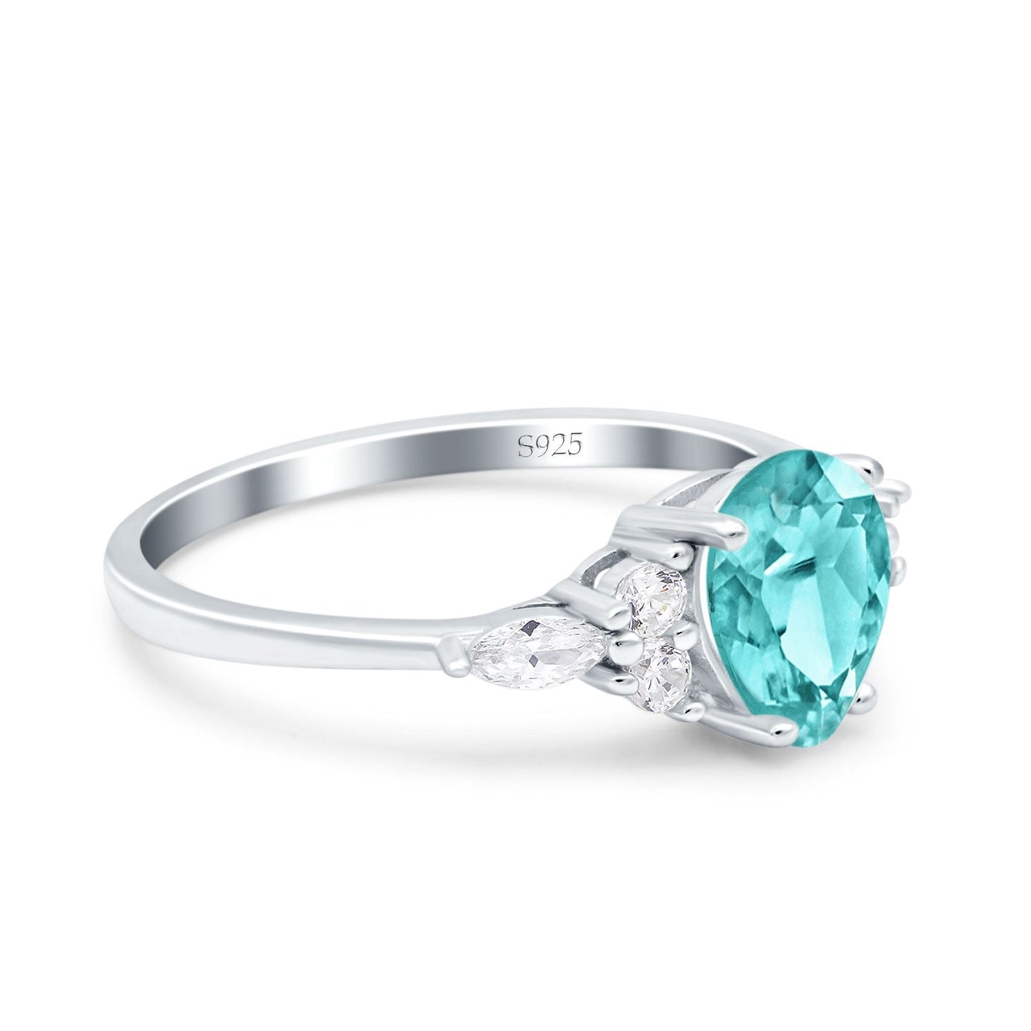 Teardrop Pear Art Deco Wedding Ring Simulated Paraiba Tourmaline CZ