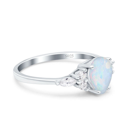 Teardrop Pear Art Deco Wedding Ring Lab Created White Opal