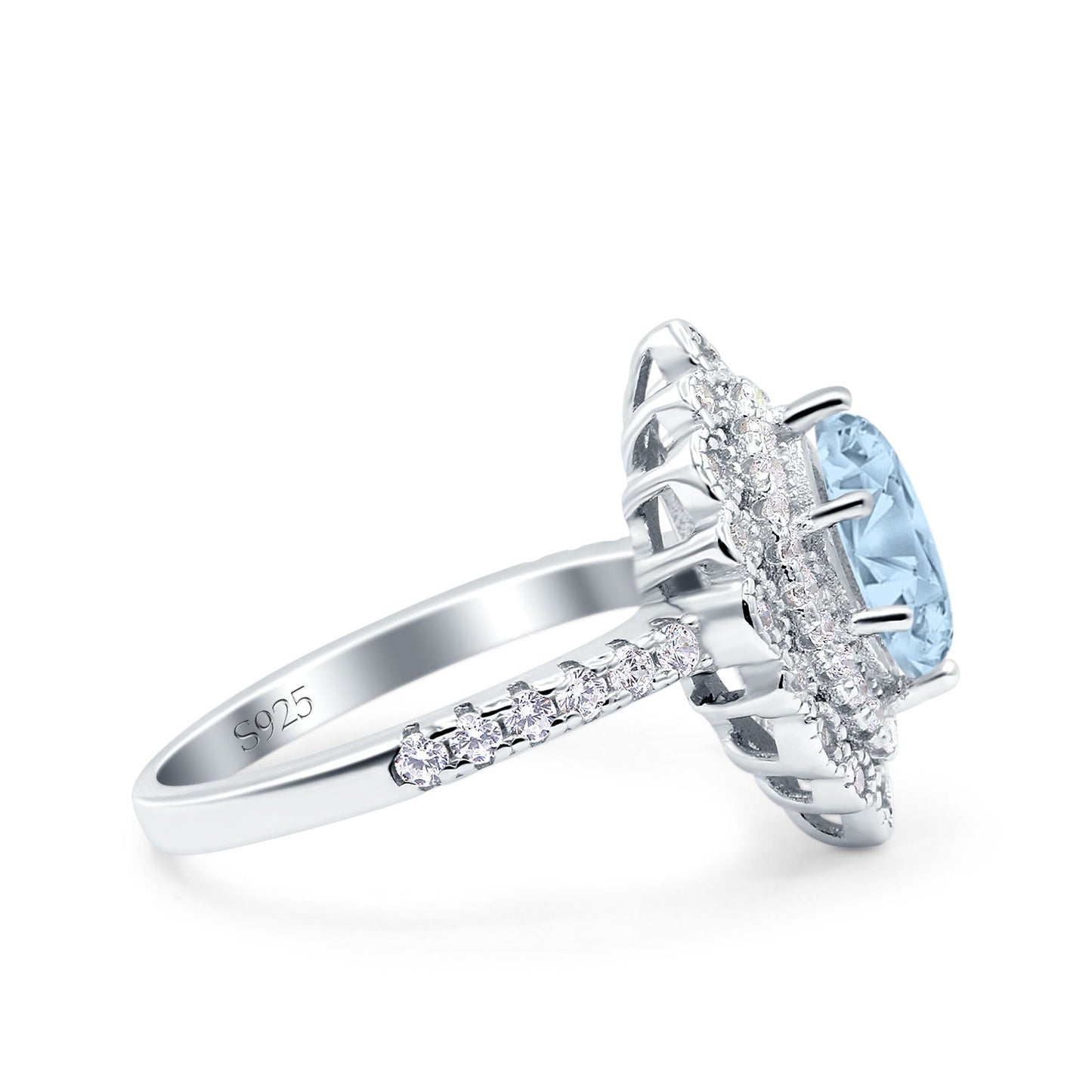 Vintage Style Solitaire Accent Marquise Wedding Ring Simulated Aquamarine CZ