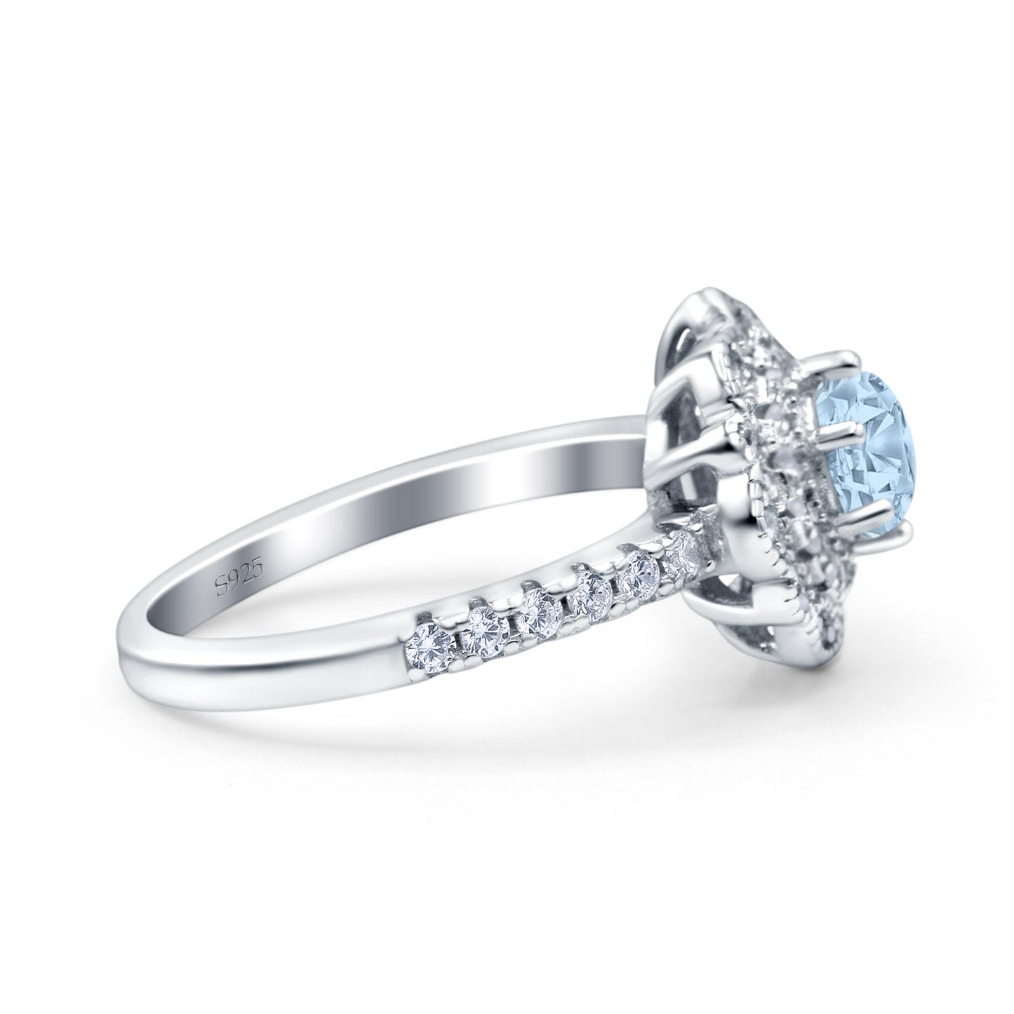 Vintage Style Solitaire Accent Wedding Ring Round Simulated Aquamarine CZ