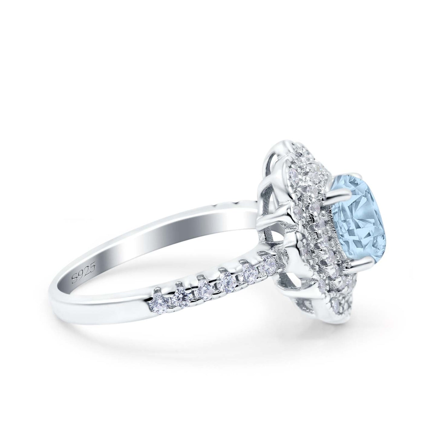 Halo Vintage Style Solitaire Accent Oval Wedding Ring Simulated Aquamarine CZ