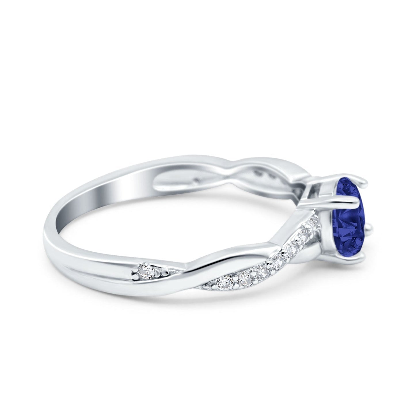 Art Deco Wedding Ring Round Simulated Blue Sapphire CZ