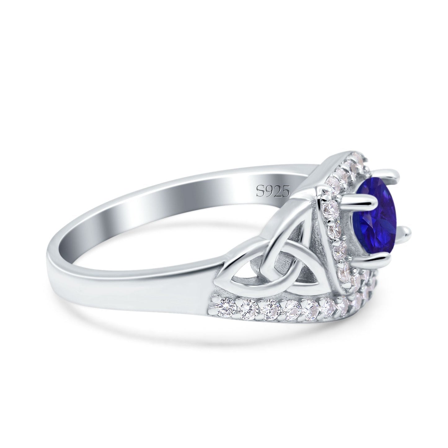 Celtic Art Deco Wedding Ring Round Simulated Blue Sapphire CZ