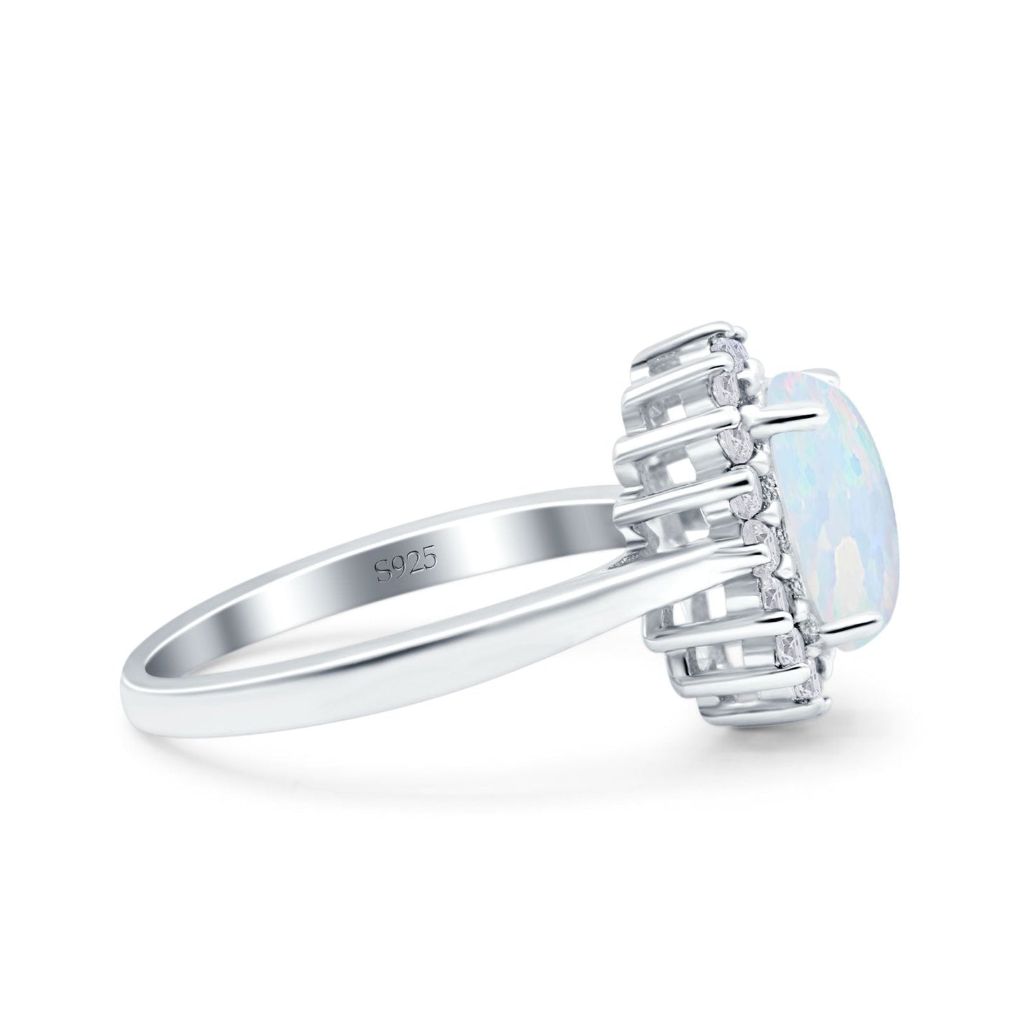 Halo Art Deco Oval Wedding Ring Lab Created White Opal