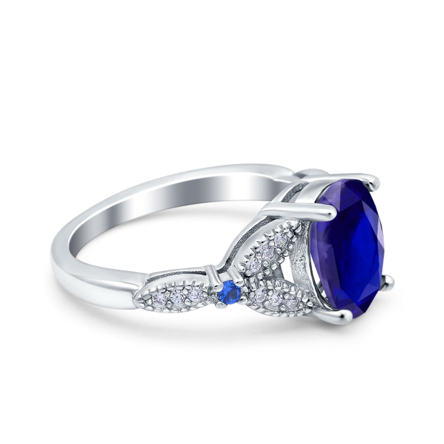 Oval Blue Sapphire Art Deco Simulated Blue Sapphire CZ Wedding Ring