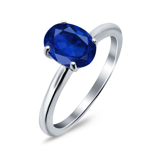 Oval Cathedral Solitaire Wedding Ring Simulated Blue Sapphire CZ