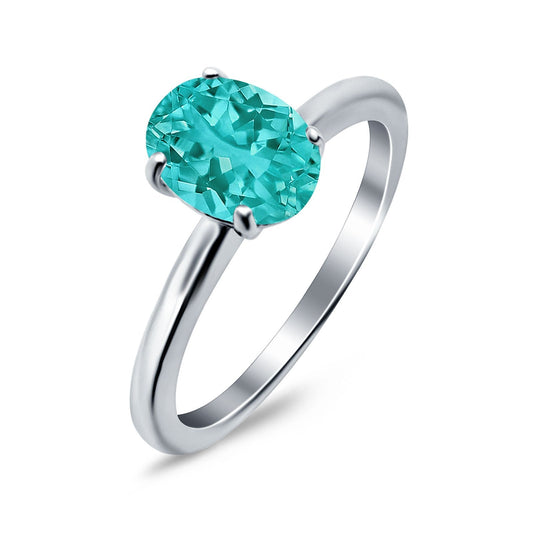 Oval Cathedral Solitaire Wedding Ring Simulated Paraiba Tourmaline CZ