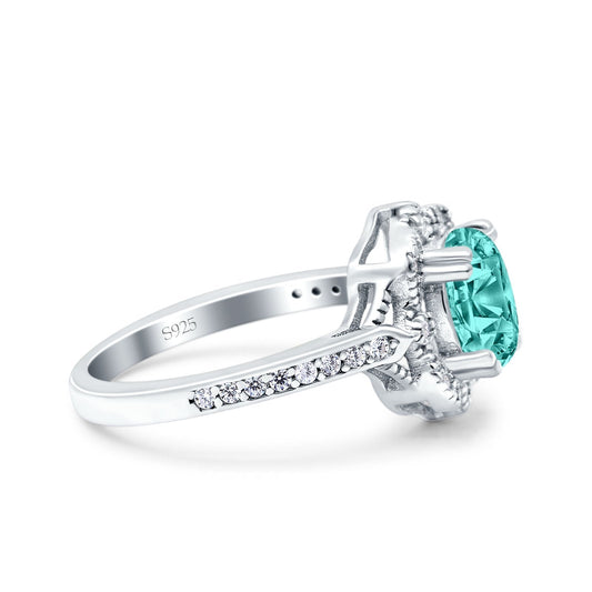 Oval Art Deco  Accent Vintage Paraiba Tourmaline CZ Wedding Ring