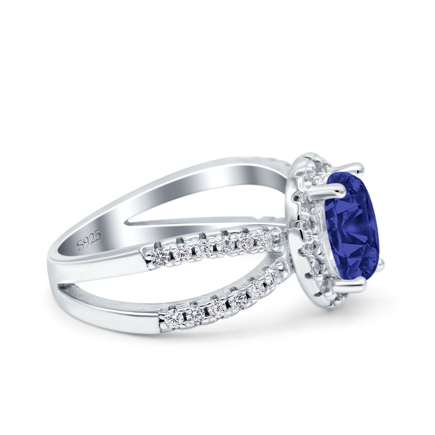 Art Deco Oval Blue Sapphire CZ Engagement Ring