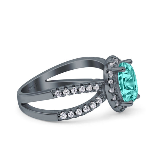 Art Deco Oval Black Tone Paraiba Tourmaline CZ Engagement Ring