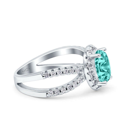 Art Deco Oval Paraiba Tourmaline CZ Engagement Ring