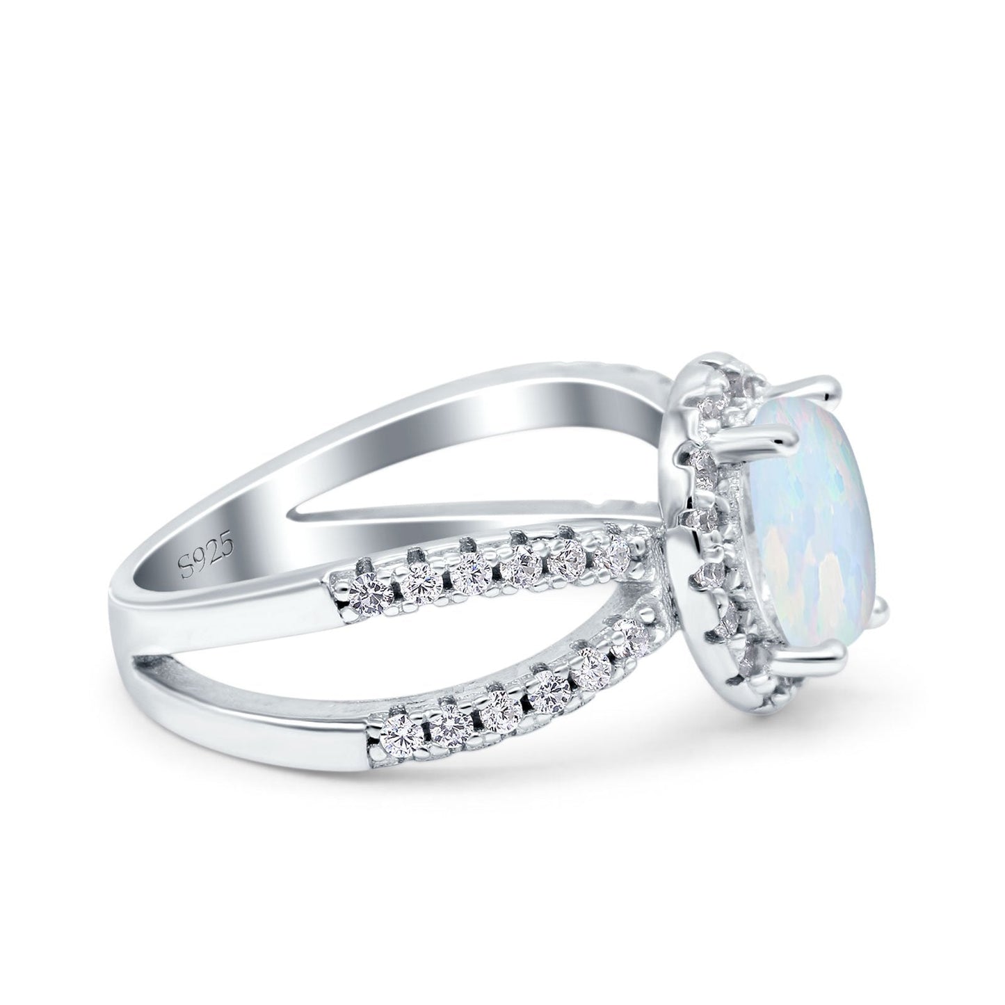 Art Deco Oval Lab Created White Opal Engagement Ring