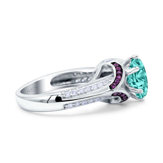 Split Shank Halo Oval Wedding Ring Amethyst Simulated Paraiba Tourmaline CZ