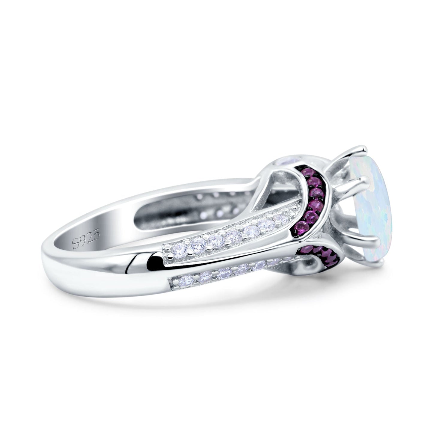 Split Shank Halo Oval Wedding Ring Amethyst Lab Created White Opal