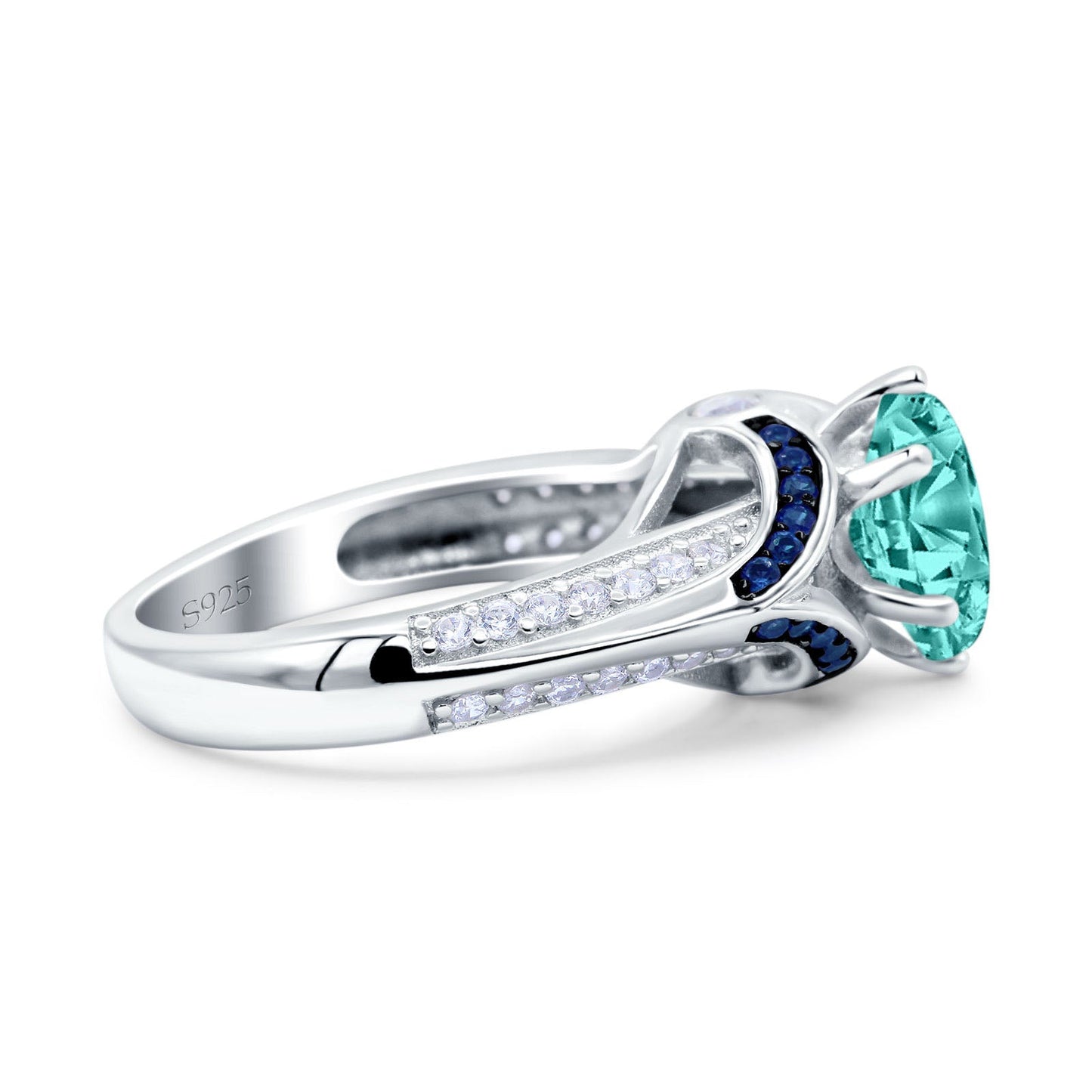 Split Shank Halo Oval Wedding Engagement Ring Blue Sapphire Simulated Paraiba Tourmaline CZ