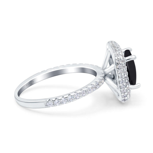 Halo Art Deco Cushion Cut Wedding Ring Simulated Black CZ