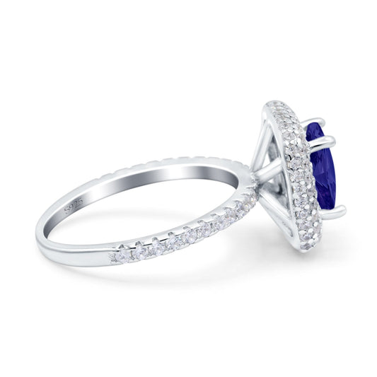 Halo Art Deco Cushion Cut Wedding Ring Simulated Blue Sapphire CZ