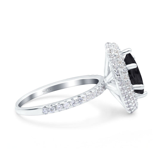 Halo Art Deco Marquise Wedding Ring Simulated Black CZ