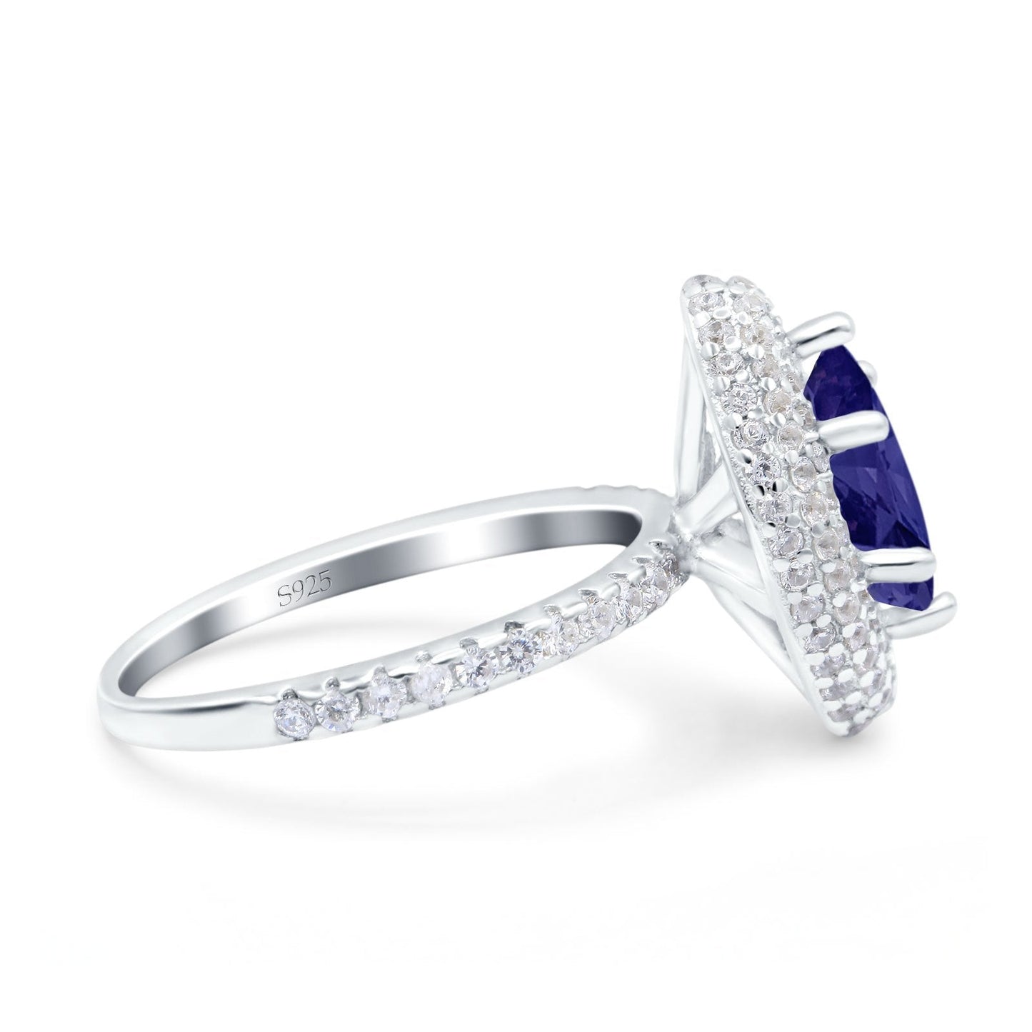 Halo Art Deco Marquise Wedding Ring Simulated Blue Sapphire CZ