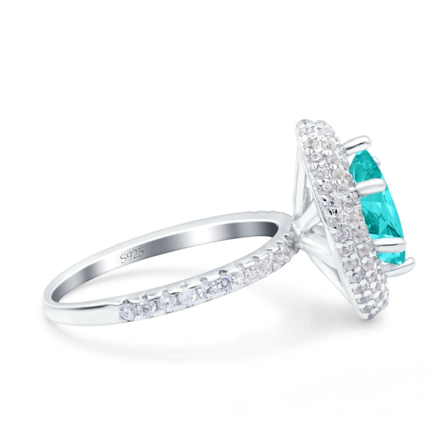 Halo Art Deco Marquise Wedding Ring Simulated Paraiba Tourmaline CZ