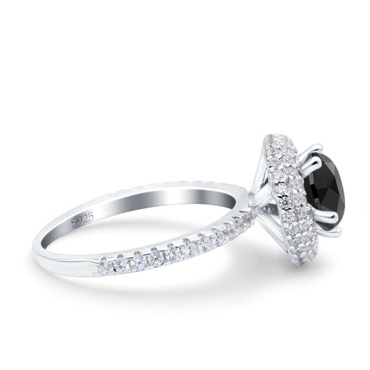 Halo Art Deco Wedding Ring Round Simulated Black CZ