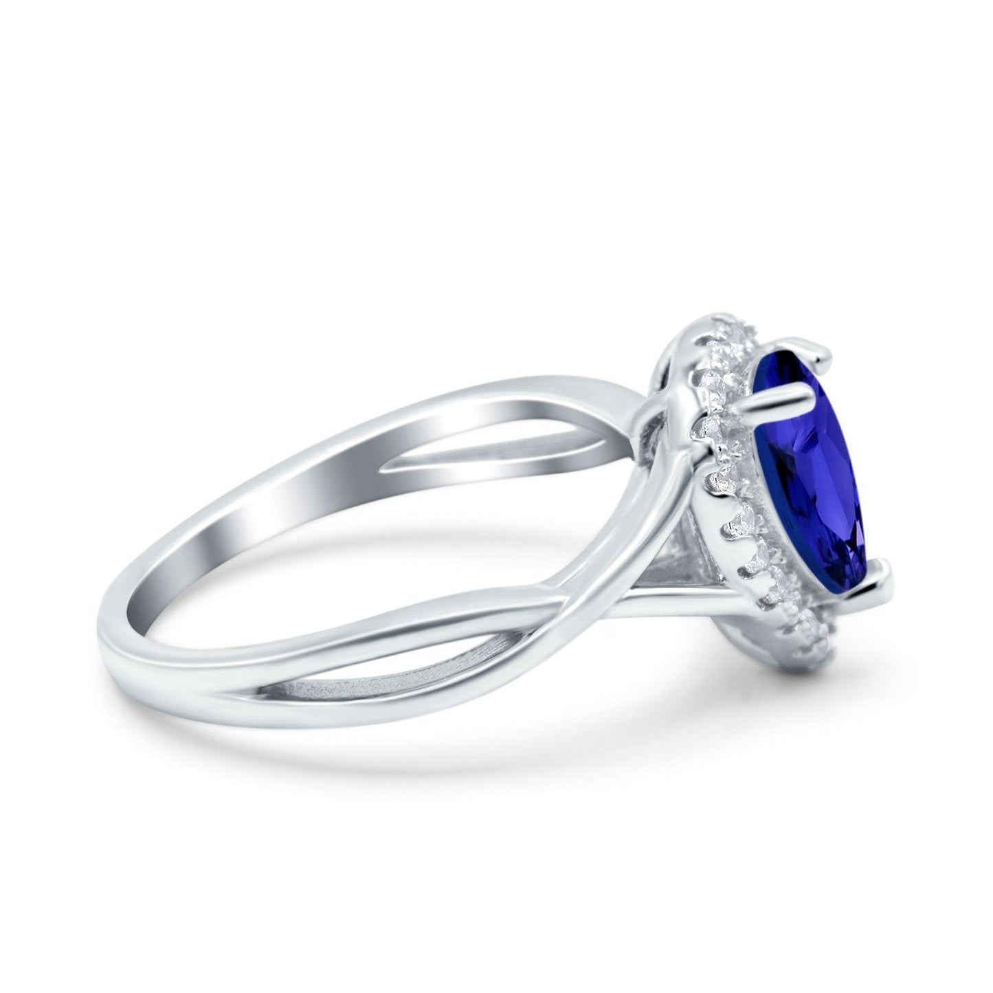 Teardrop Pear Twist Infinity Shank Simulated Blue Sapphire CZ Wedding Ring