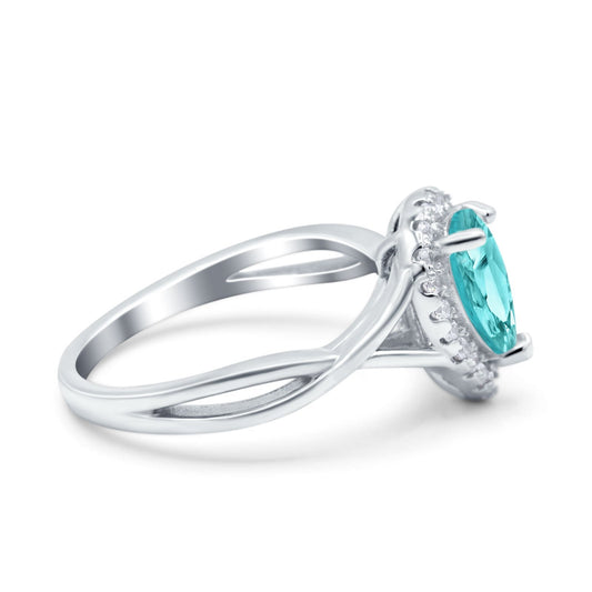 Teardrop Pear Twist Infinity Shank Simulated Paraiba Tourmaline CZ Wedding Ring