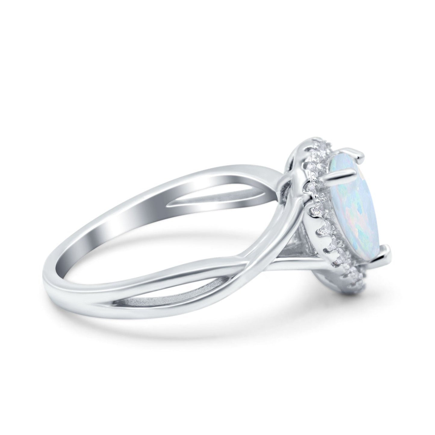 Pear Twist Infinity Shank Lab Created White Opal Wedding Ring