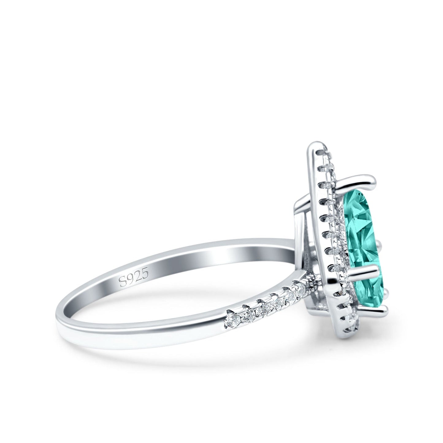 Halo Art Deco Solitaire Accent Pear Wedding Bridal Ring Simulated Paraiba Tourmaline CZ