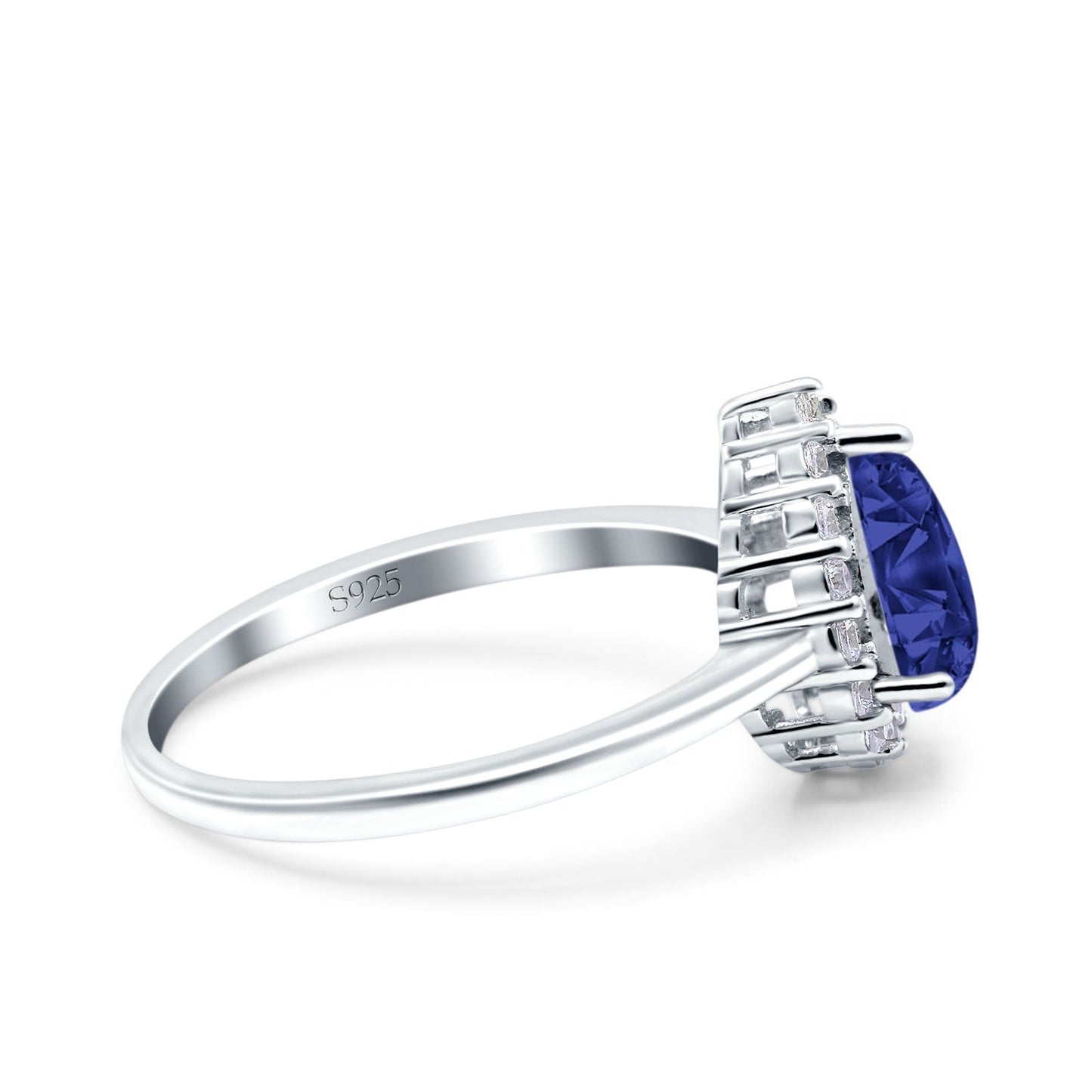 Teardrop Halo Art Deco Pear Wedding Ring Simulated Blue Sapphire CZ