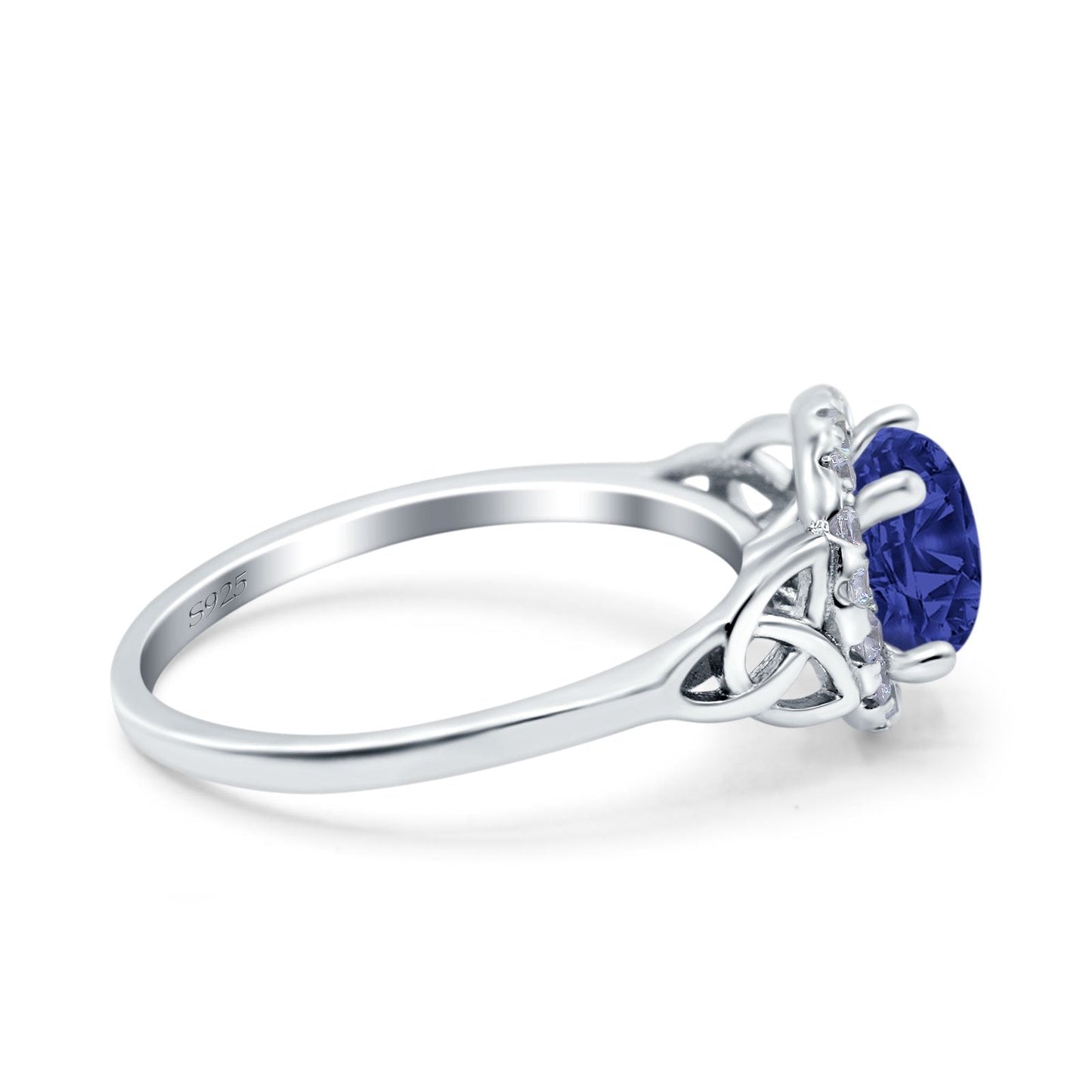 Celtic Halo Art Deco Wedding Ring Round Simulated Blue Sapphire CZ