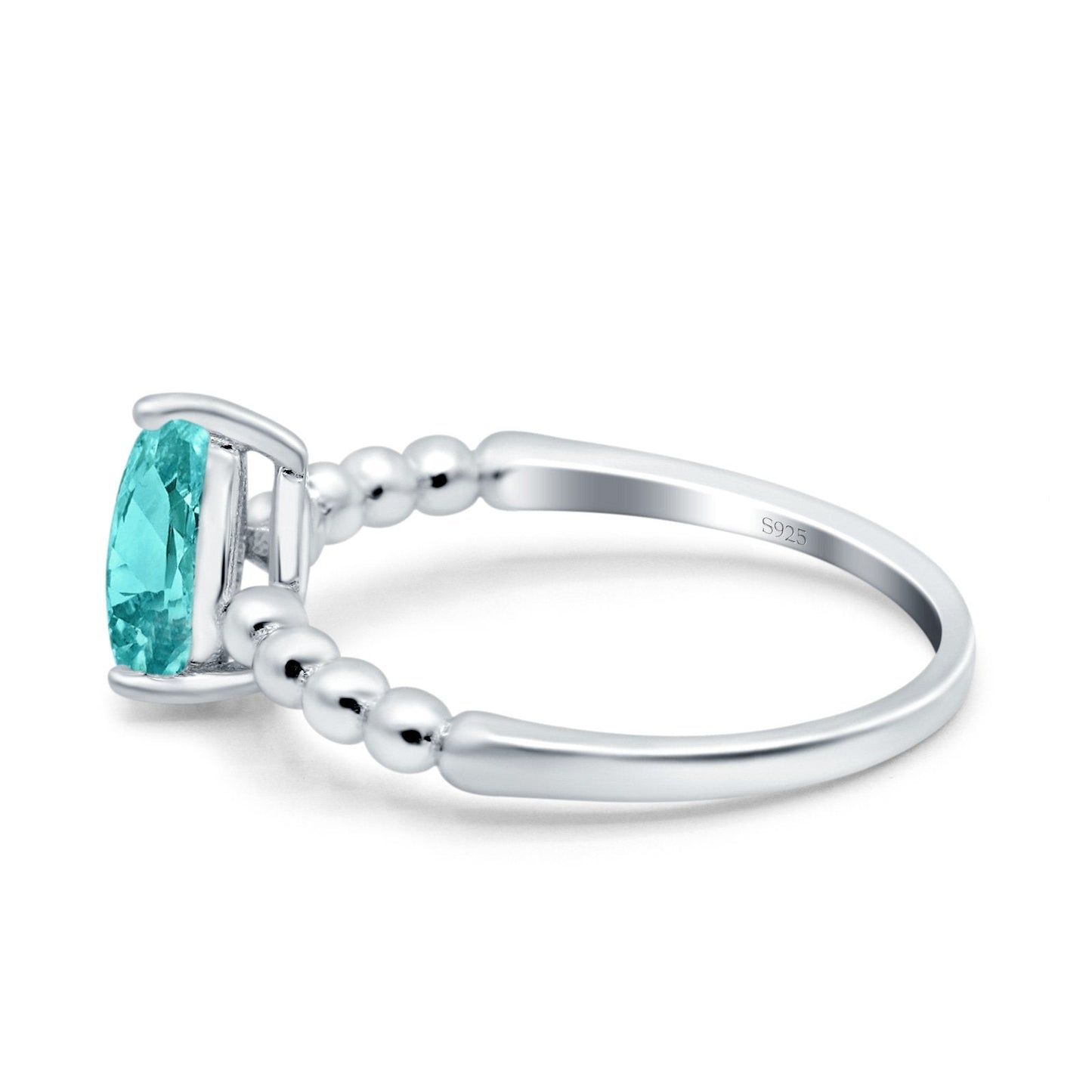 Teardrop Art Deco Pear Wedding Ring Simulated Paraiba Tourmaline CZ