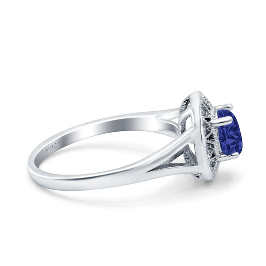 Celtic Halo Engagement Ring Round Simulated Blue Sapphire CZ