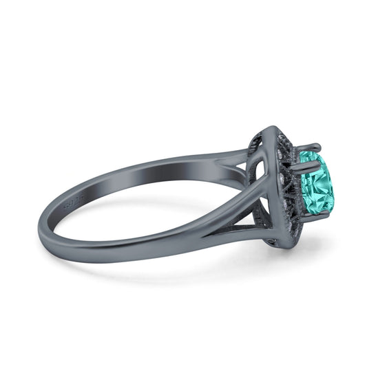 Celtic Halo Engagement Ring Round Black Tone, Simulated Paraiba Tourmaline CZ