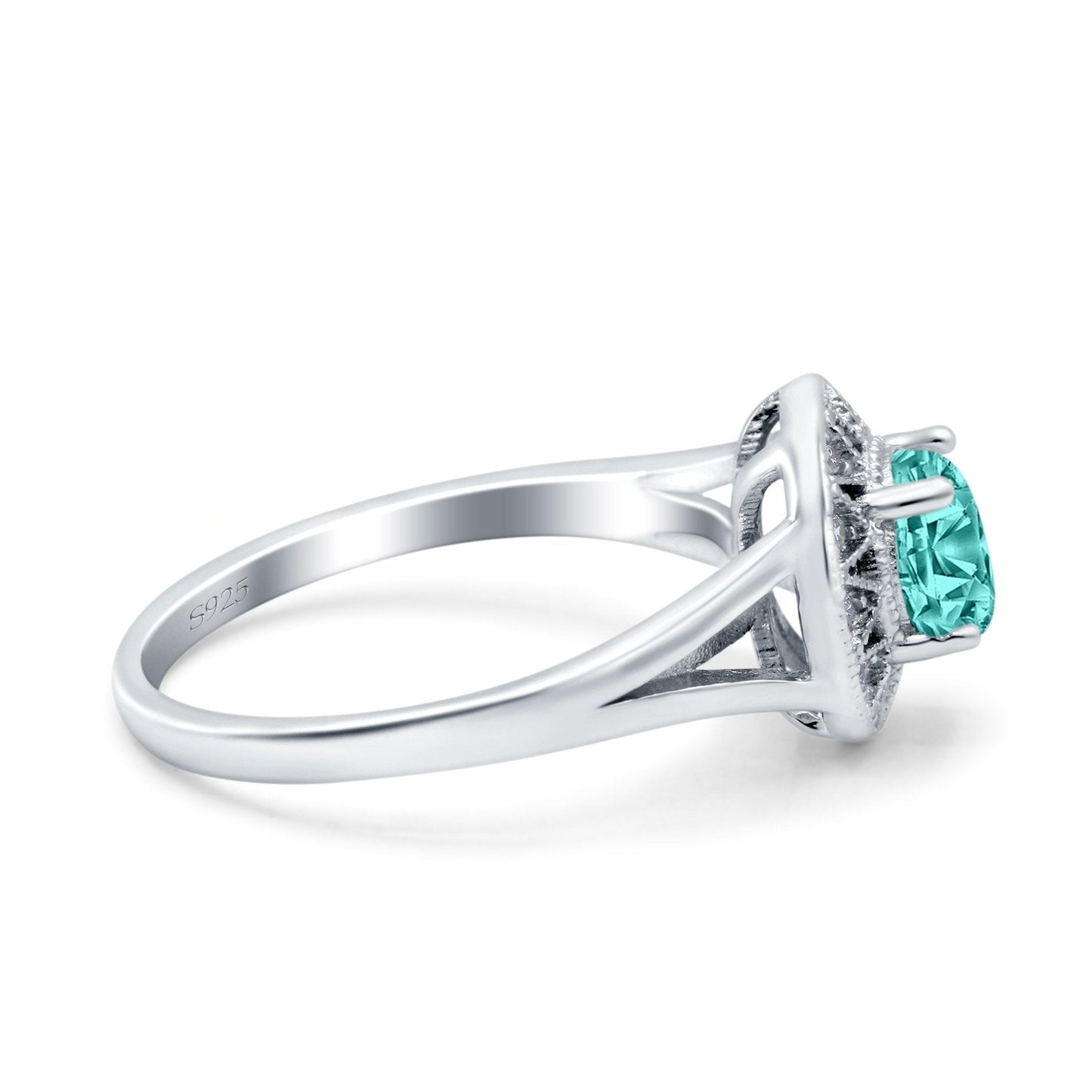 Celtic Halo Engagement Ring Round Simulated Paraiba Tourmaline CZ