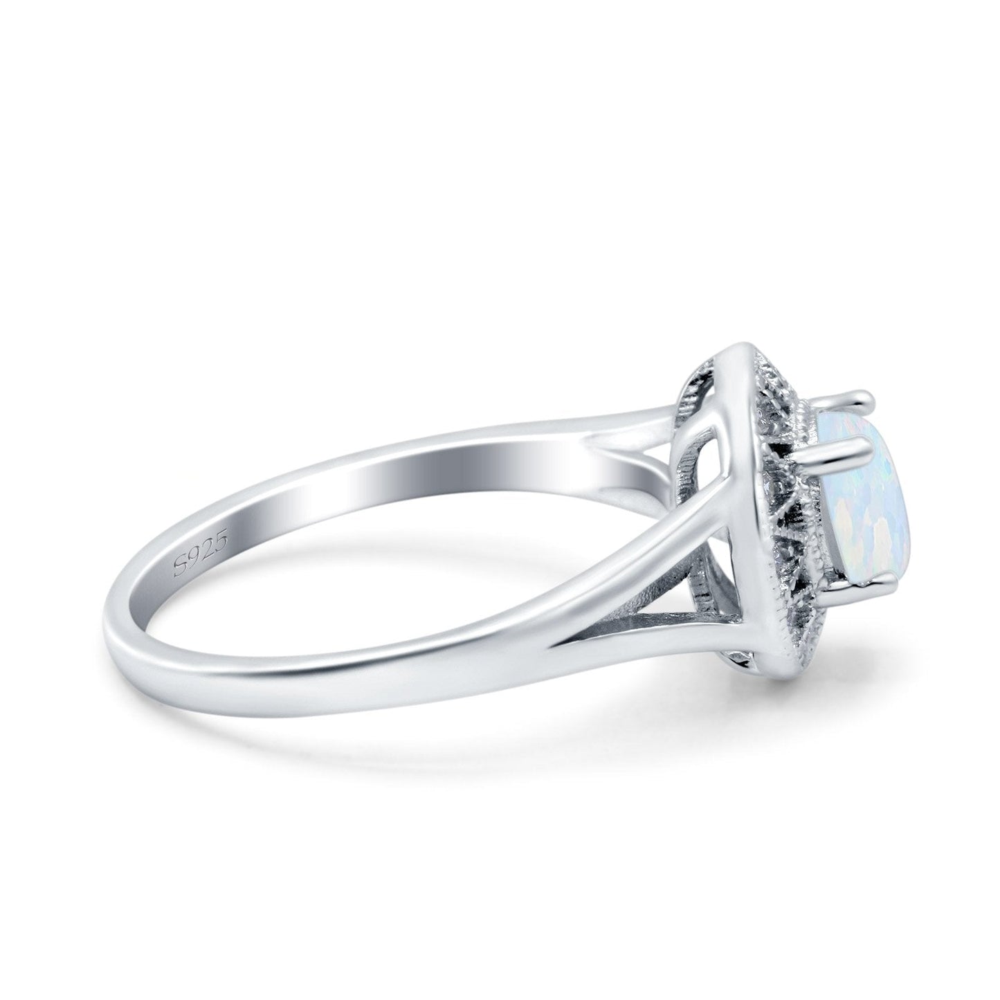 Celtic Halo Engagement Ring Round Lab Created White Opal