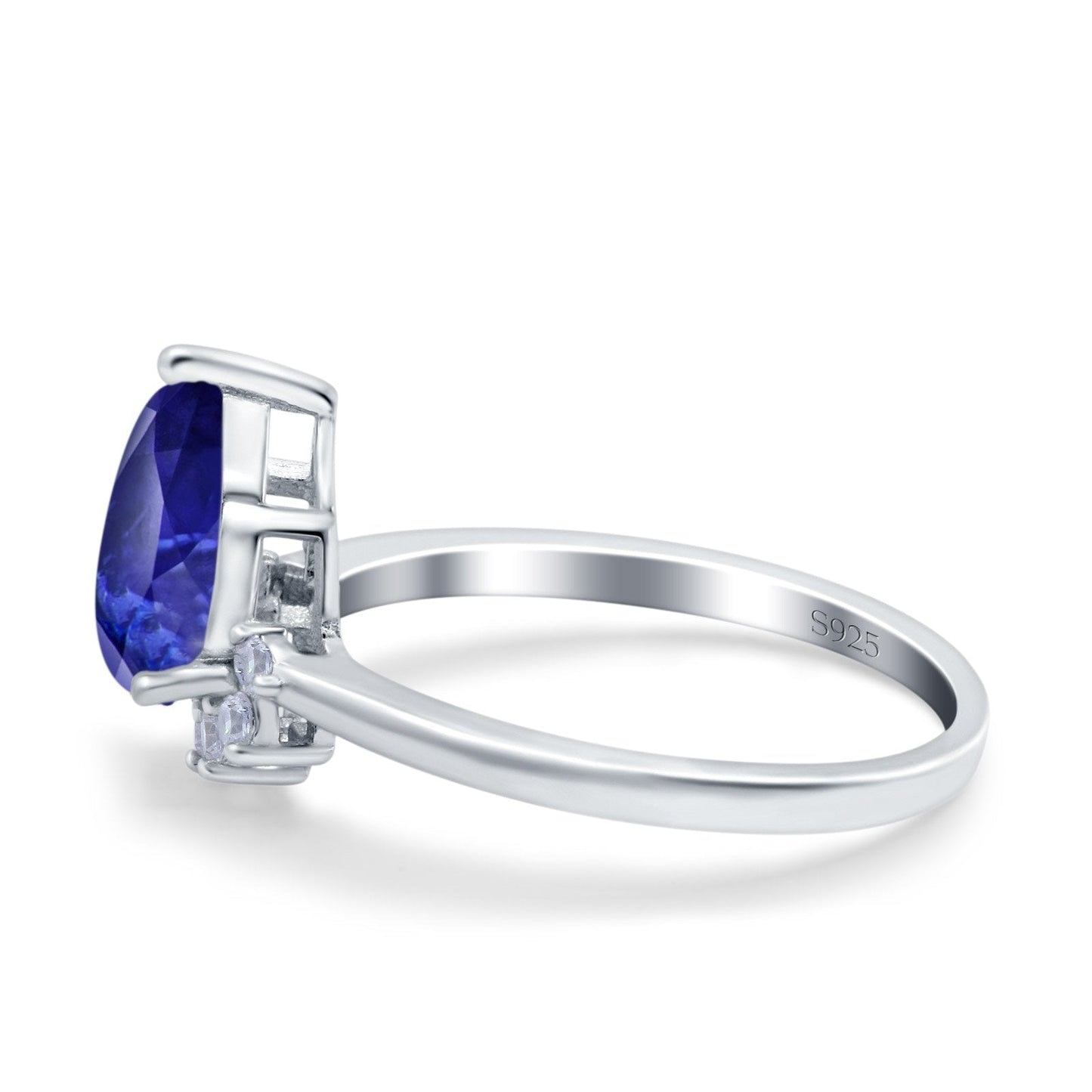 Teardrop Art Deco Pear Engagement Ring Simulated Blue Sapphire CZ