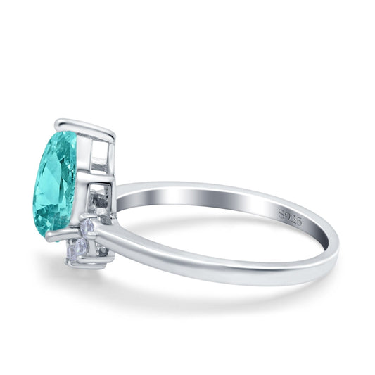 Teardrop Art Deco Pear Engagement Ring Simulated Paraiba Tourmaline CZ