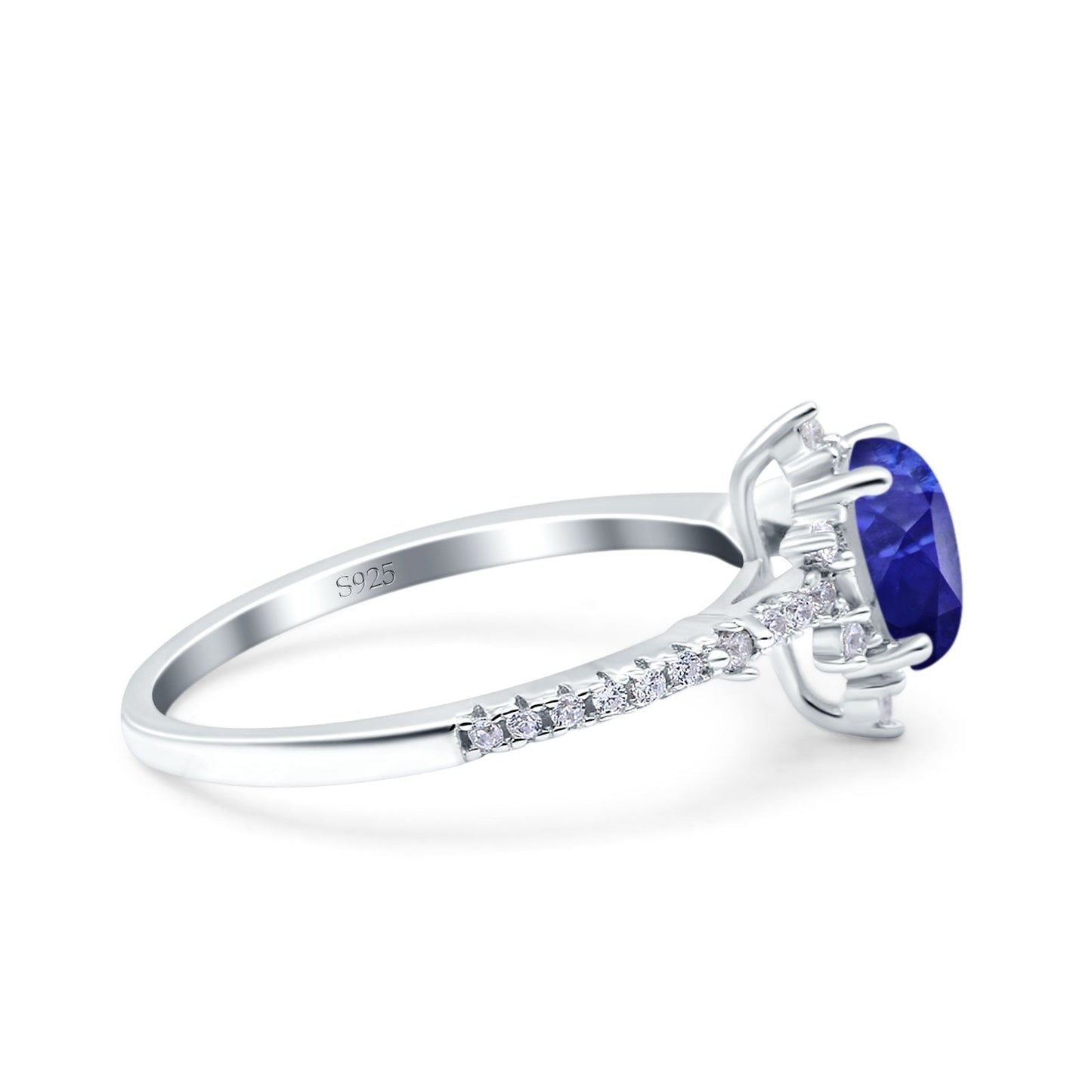 Starburst Teardrop Pear Simulated Blue Sapphire CZ Wedding Ring