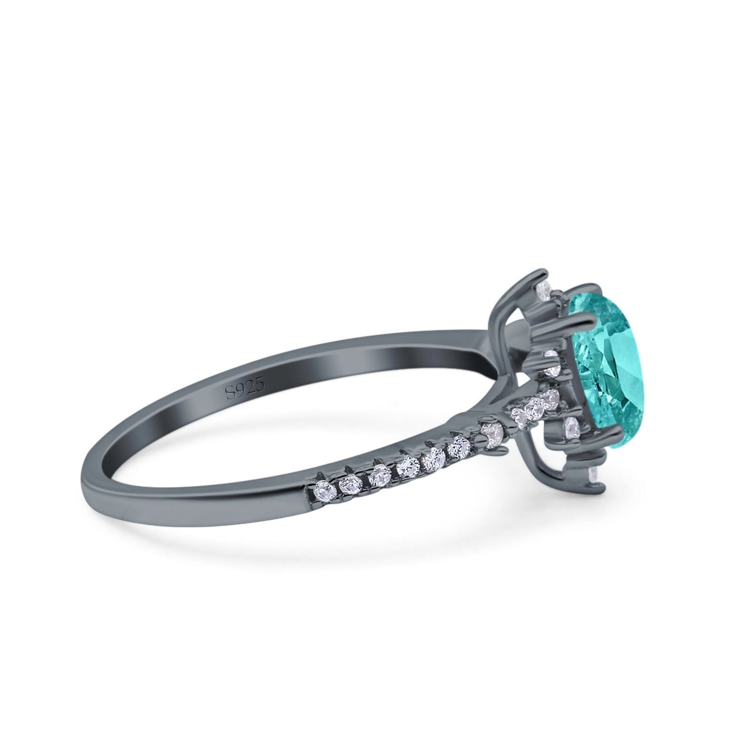 Starburst Teardrop Pear Black Tone Paraiba Tourmaline CZ  Wedding Ring