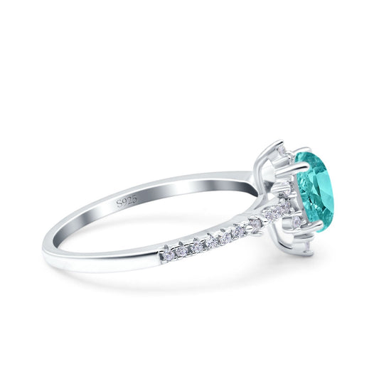 Starburst Teardrop Art Deco Pear Wedding Ring Simulated Paraiba Tourmaline CZ