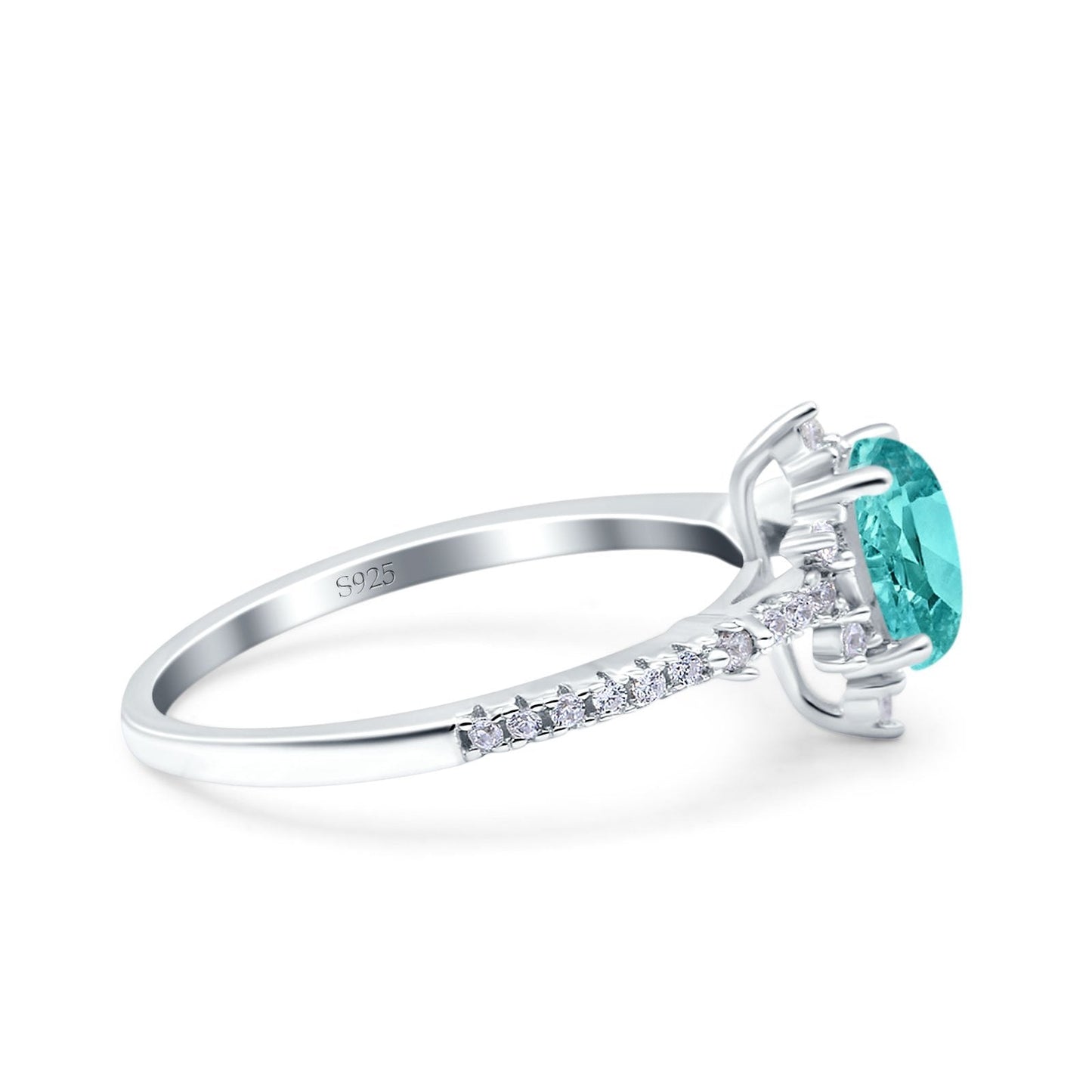 Starburst Teardrop Pear Simulated Paraiba Tourmaline CZ Wedding Ring